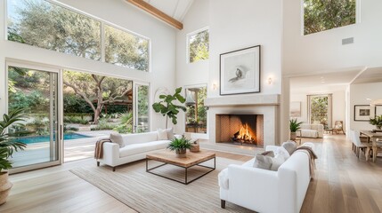 Spacious Modern Farmhouse Living Room with Garden Views