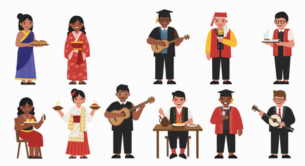 Obraz premium Diverse Characters Expressing Joy in Daily Activities 