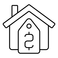 House with price tag thin line icon, housing market concept. Vector graphics. Cottage building and coin, rent sign on white background, linear style for mobile or design.
