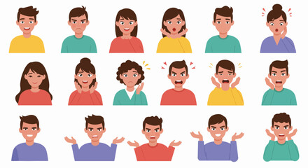 Diverse Emotions Displayed by People in Various Poses on White Background  