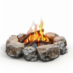 A vibrant campfire encircled by stones.