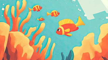 Naklejka premium Vibrant Underwater Scene: Colorful Fish Swimming Amidst Lush Coral Reef