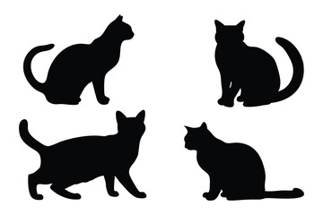 Cat animal silhouettes set Vector illustration on white background
