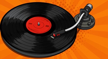Retro Pop Art Vinyl Record on Turntable