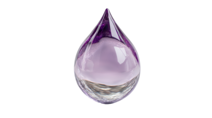 Massive drop shape of lavender essential oil captures light and showcases natural beauty in a serene setting