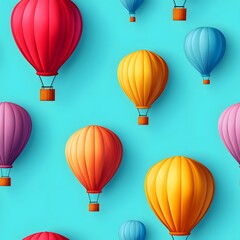 A vibrant seamless pattern featu colorful hot air balloons soa against a bright turquoise sky perfect for textile design or cheerful background.