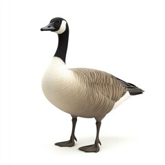 Full shot of a Canada goose on a plain white background.