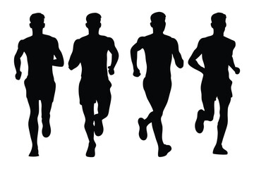 Man relay run sport silhouettes set isolated flat vector illustration on white background.