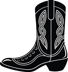 Western Cowboy Boot in Black | Bold Rodeo Silhouette Vector for Print, Craft & Design Projects