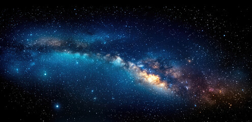 Naklejka premium stunning view of galaxy filled with stars, showcasing vibrant colors and cosmic dust. deep blues and bright whites create mesmerizing scene of universe beauty