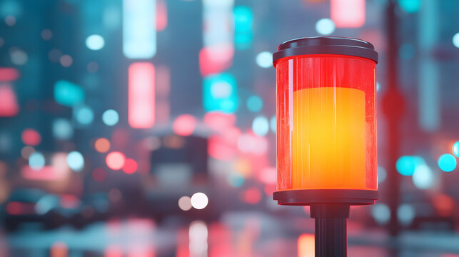 Red Glowing Light in a Blurred City Nightscape - Powered by Adobe