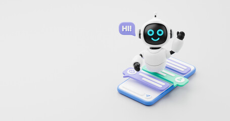 Chatbot AI Artificial Intelligence technology virtual conversation assistant support mobile smart phone online application chatting with customer service automatic answering. 3d rendering.