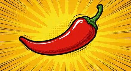 Comic Style Red Chili Pepper on Yellow Background