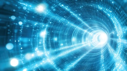 Fototapeta premium Abstract representation of a digital tunnel with glowing light trails