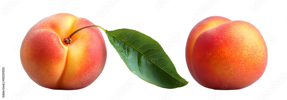 Poster peach with leaf isolated png. whole peach collection on transparent background. png format. peach wi