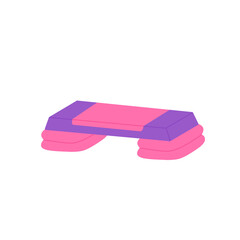 Adjustable step platform or board for aerobics and fitness. Equipment for workout in gym and sport club. Colored flat vector illustration of stepper isolated on white background