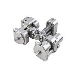 12. Heavy duty robotic hinge joint with magnetic locks stabilizing plates and tension coils isolated on white background
