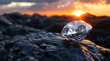 Obraz premium Precious diamond on rugged rocks at sunset