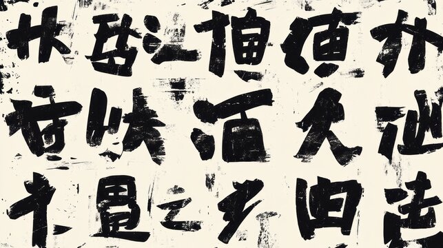 Chinese calligraphy characters painted in black ink over canvas