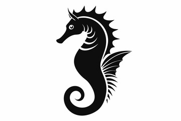 seahorse silhouette line art vector illustration with a white background