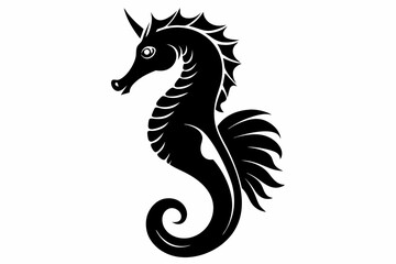 seahorse silhouette line art vector illustration with a white background