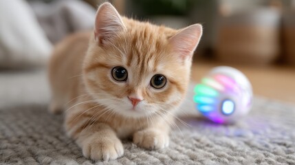 5. A high tech interactive pet toy that responds to a pet's movements and sound creating a dynamic play environment with LED lights and engaging sounds