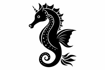 seahorse silhouette line art vector illustration with a white background