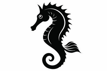 seahorse silhouette line art vector illustration with a white background