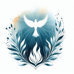 Holy spirit dove illustration with fire and leaves for pentecost and confirmation art