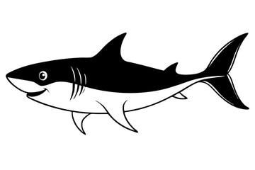 shark silhouette line art vector illustration with a white background