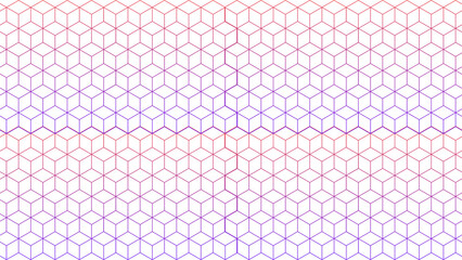 Intricate geometric abstract pattern of interconnected cubes with a subtle pink to purple gradient on a white background. Modern and complex design.