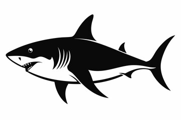 shark silhouette line art vector illustration with a white background