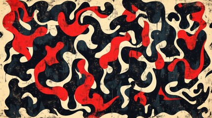 An abstract expressionism painting featuring red white and black