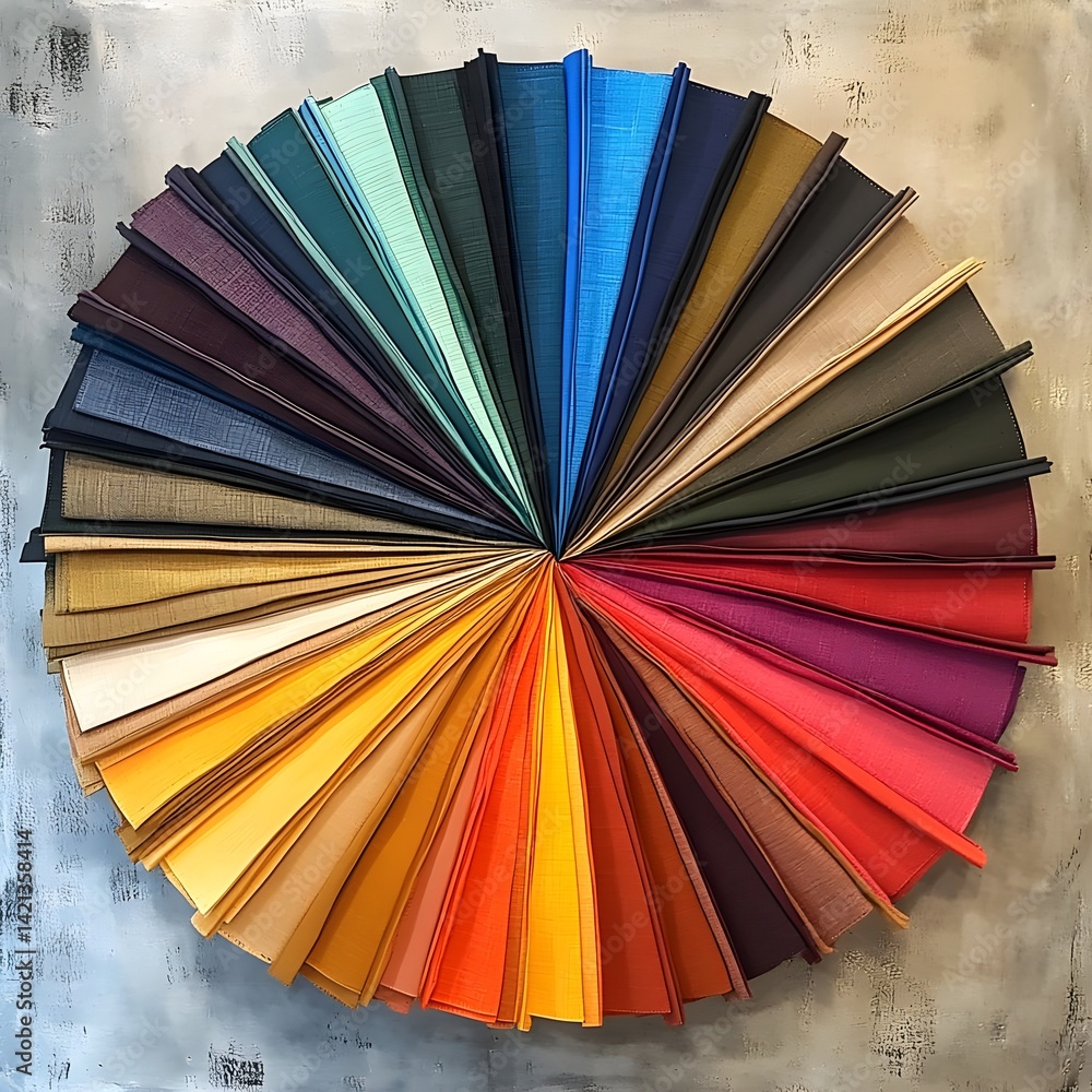 Poster vibrant color swatches display studio visual art creative space overhead view color theory