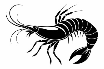 shrimp silhouette line art vector illustration with a white background