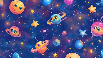 Adorable Cartoon Planets and Stars in a Vibrant Cosmic Galaxy: A whimsical space adventure for kids