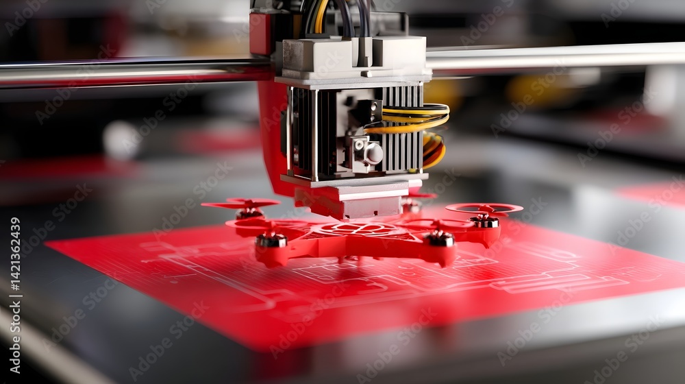 Poster A 3D printer in action creating custom parts for a drone using advanced manufacturing technology