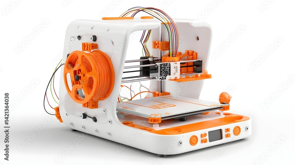 Fototapete a compact desktop 3d printer with a minimalistic modern design isolated on a white background for ad