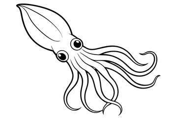 squid silhouette line art vector illustration with a white background