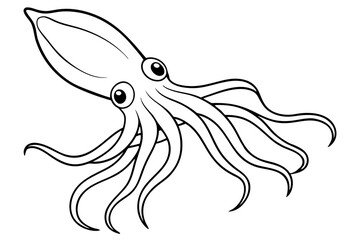 squid silhouette line art vector illustration with a white background