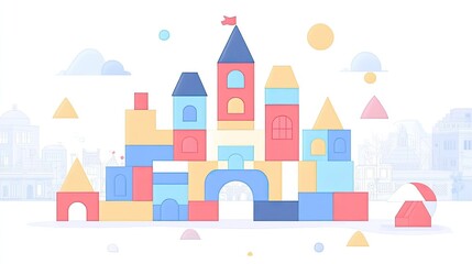 Fototapeta premium Colorful Building Blocks Castle: A Child's Imagination Takes Shape in a Playful Scene