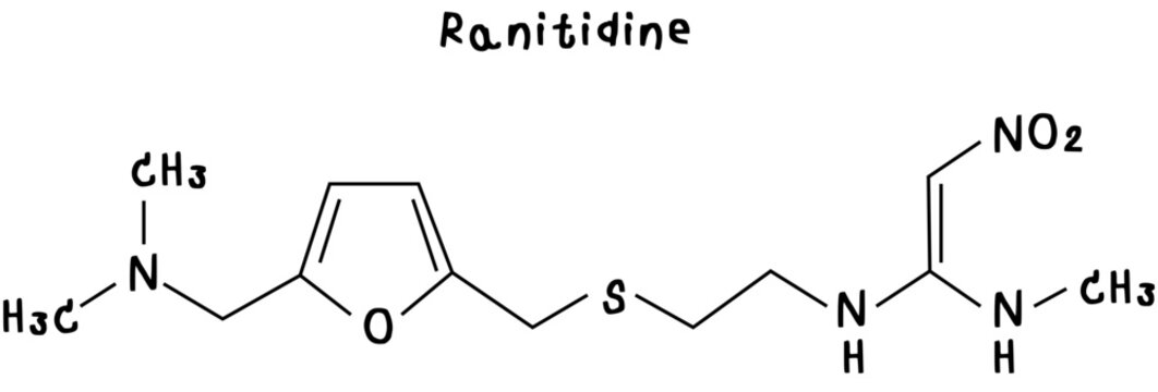 chemical structure of Ranitidine illustration on transparency background