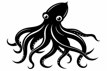 squid silhouette line art vector illustration with a white background