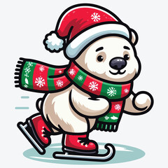 Bear vector polar bear Christmas Santa Claus Xmas scarf icon logo ice skating ski cartoon character illustration 