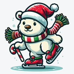 Bear vector polar bear Christmas Santa Claus Xmas scarf icon logo ice skating ski cartoon character illustration 