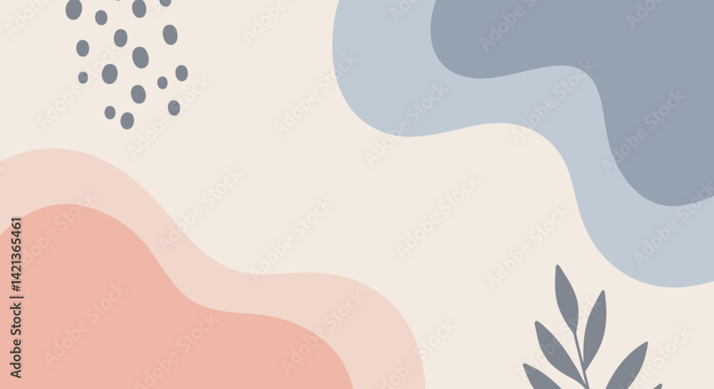 Aufkleber pastel abstract background with flowing shapes and minimalist botanical elements