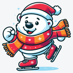 Bear vector polar bear Christmas Santa Claus Xmas scarf icon logo ice skating ski cartoon character illustration 