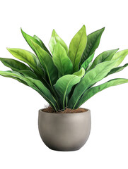 Obraz premium A vibrant, artificial plant with large leaves in a light gray pot.