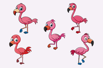 Flamingo Cartoon Character clipart Vector Set on isolated background