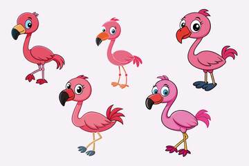Flamingo Cartoon Character clipart Vector Set on isolated background
